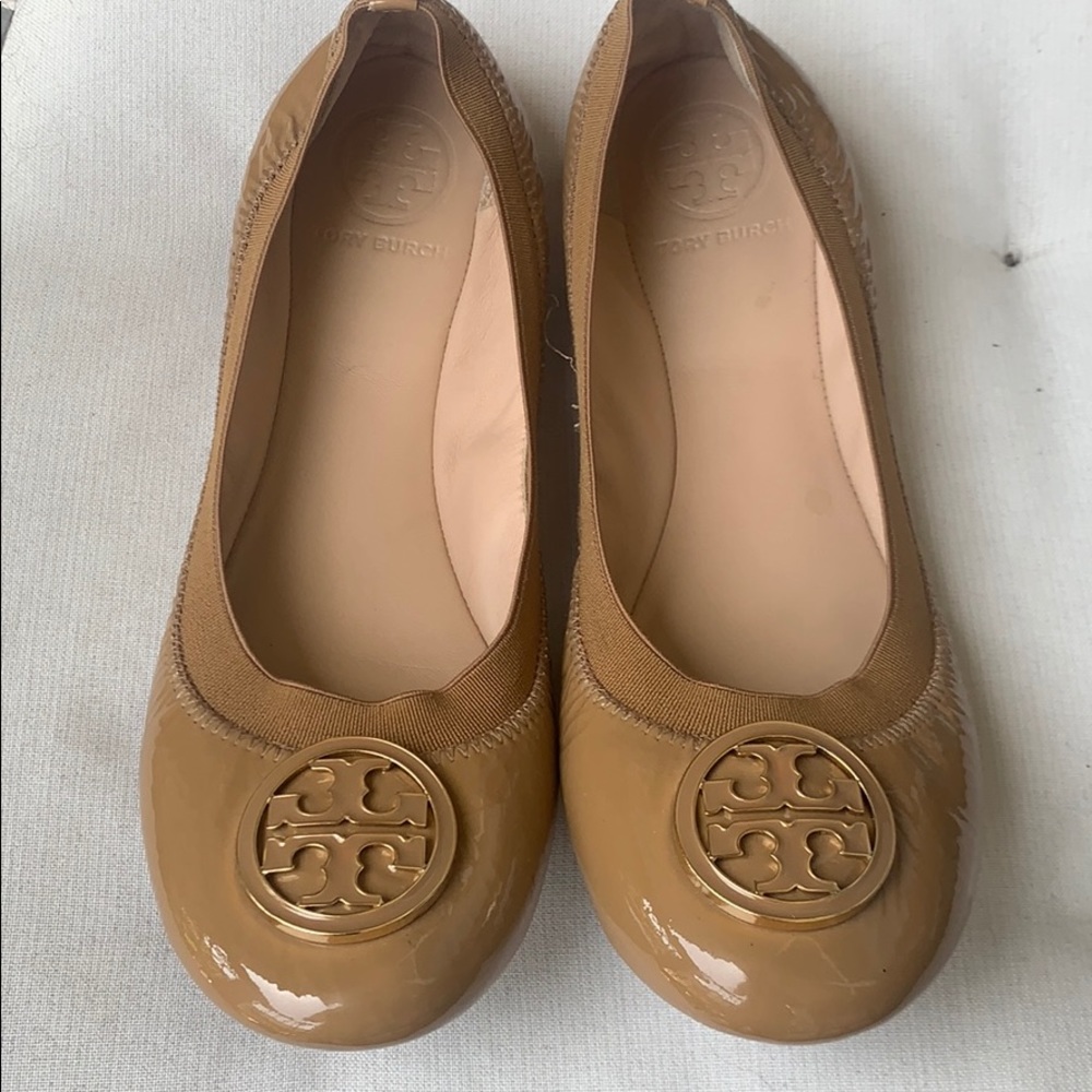 Tory Burch Patent Leather Ballet Flats Sand
